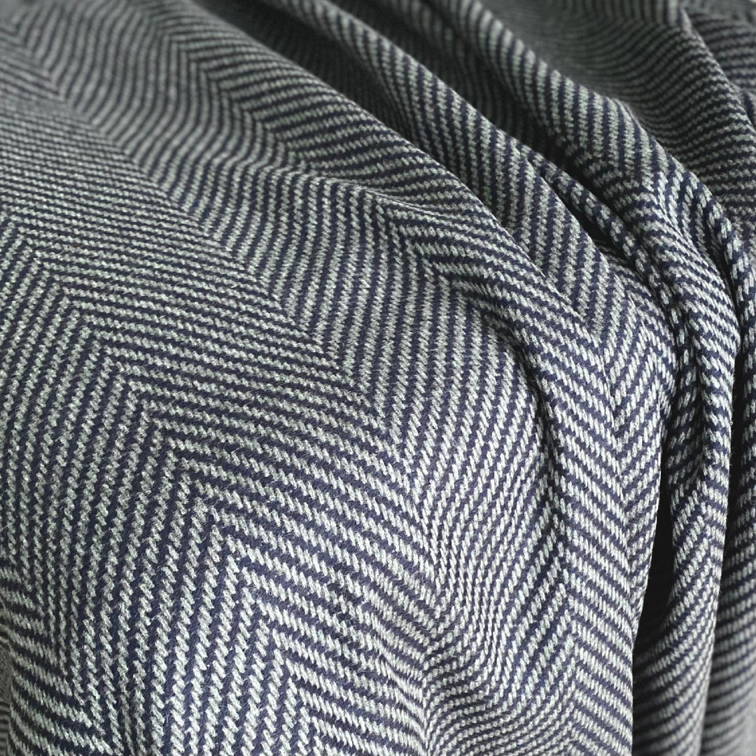 Large Blue Herringbone Wool Blanket