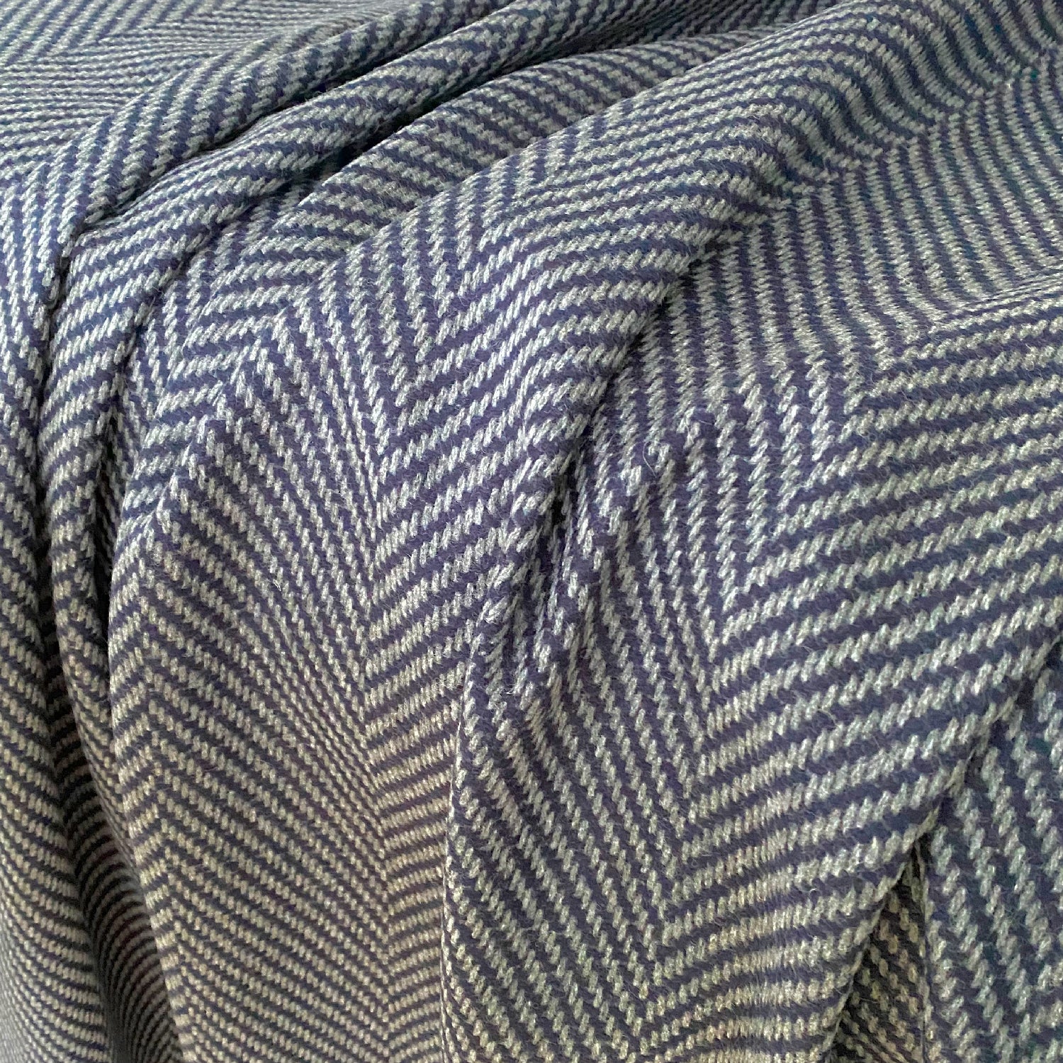 Large Blue Soft All Wool Herringbone Blanket