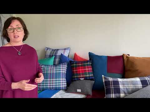 Teal Green & Red Colour Block Luxury Cashmere Cushion
