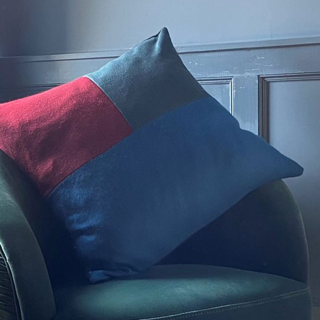 Teal Green Red Colour Block Luxury Cashmere Cushion