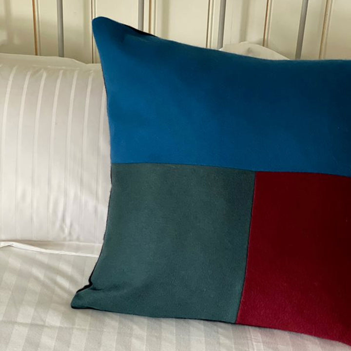 Teal, Green & Red Block Cashmere Cushion | Made In UK | Ava Innes
