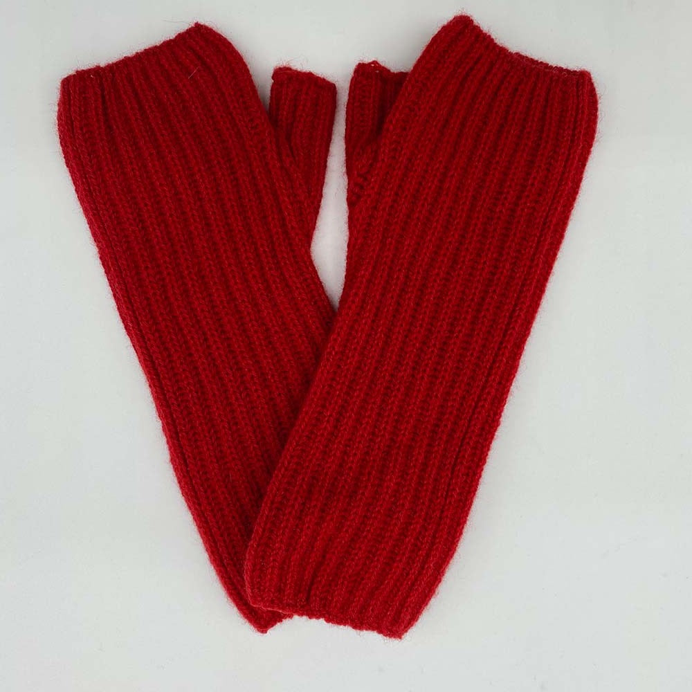 Red Cashmere Ribbed Fingerless Gloves / Wrist Warmers