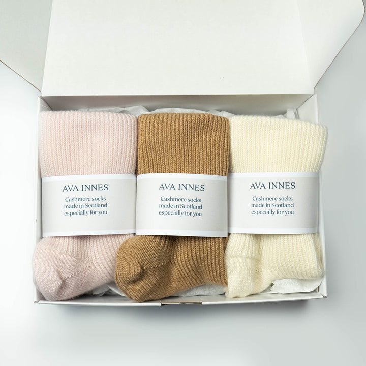 Cashmere bed socks made in Scotland, Ava Innes